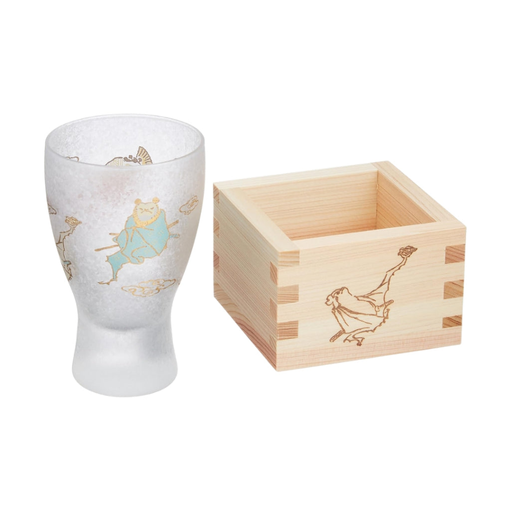 ADERIA Sake Glass Lucky Animals Bat Masu Sake Glass 100ml [Premium Nippon Taste / Hinoki Masu / Cup with Masu] Made in Japan Gift Box Included Birthday Gift Present 6781