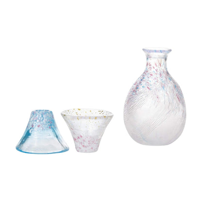 Toyo Sasaki Glass Shofuku Cup Sakura Fuji Sake Set, Made in Japan, Sake Glass and Carafe Set, Mount Fuji, Gift, Present, Respect for the Aged Day, Father's Day, Mother's Day, Birthday, Wooden Box G642-M78