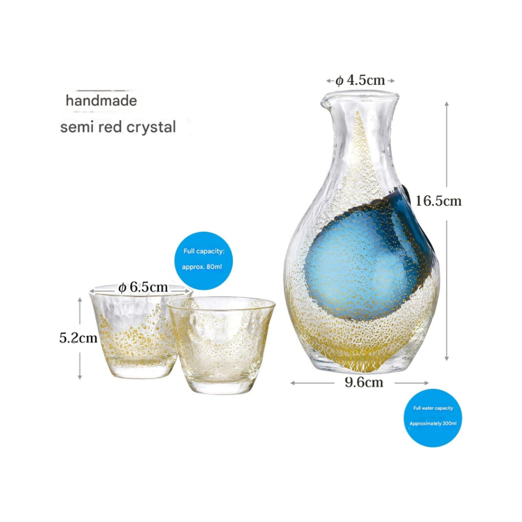 【made in japan】
EASTERN SASAKI GLASS Sake Glass Set with Gold Leaf, Made in Japan, Includes One 300ml Carafe and Three 80ml Glasses, G640-M60.
