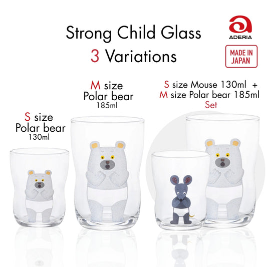 "ADERIA Kid's Strong Glass Set - Cute Polar Bear Design, Available in S and M Sizes, Durable & Stylish, Perfect Gift for