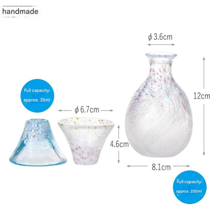 Toyo Sasaki Glass Shofuku Cup Sakura Fuji Sake Set, Made in Japan, Sake Glass and Carafe Set, Mount Fuji, Gift, Present, Respect for the Aged Day, Father's Day, Mother's Day, Birthday, Wooden Box G642-M78