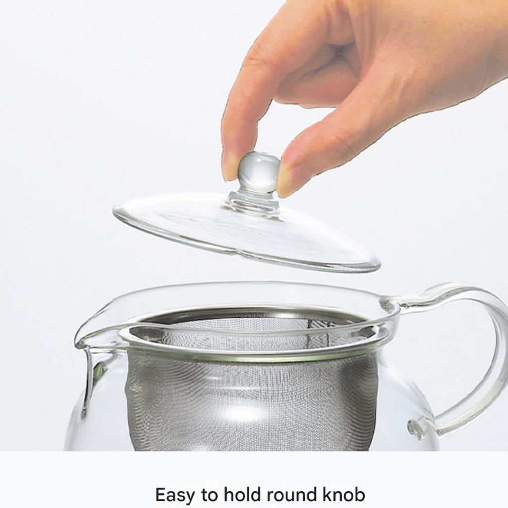 HARIO Chacha Kyusu Maru Teapot, Practical Capacity 300ml, Heat-Resistant Glass, CHJMN-30T