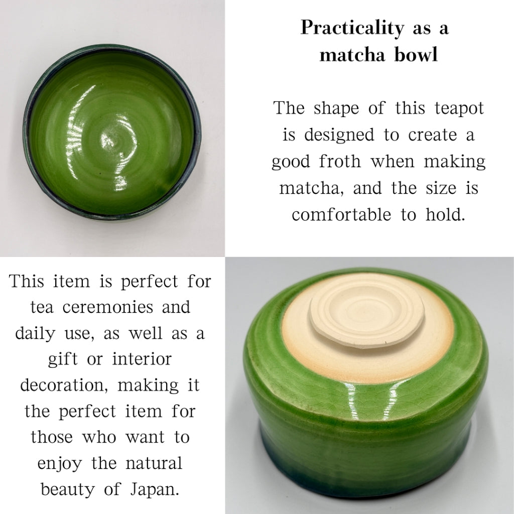 Green Crazy Matcha Bowl with Rimmed Edge, Mino Ware (Made in Japan)matcha tea bowl,chawan