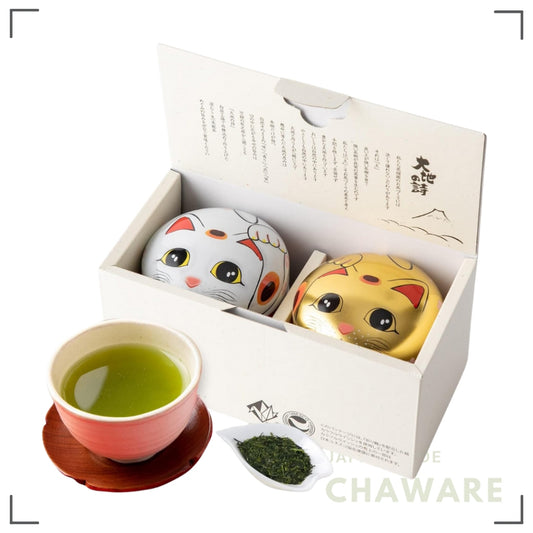 Arahataen Shizuoka Tea Maneki Neko Can 80g x 2 Cans Boxed Green Tea Tea Gift Suzuko Can Present Coated Tea Brand Tea Tea