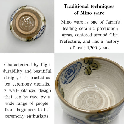 Rose Garden Blue Matcha Bowl Mino Ware (Made in Japan) matcha bowl, tea bowl