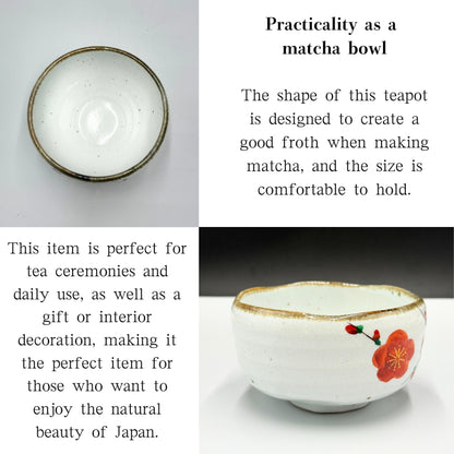 Red plum, hand-painted matcha bowl, Mino ware (made in Japan)chaware matcha chawan