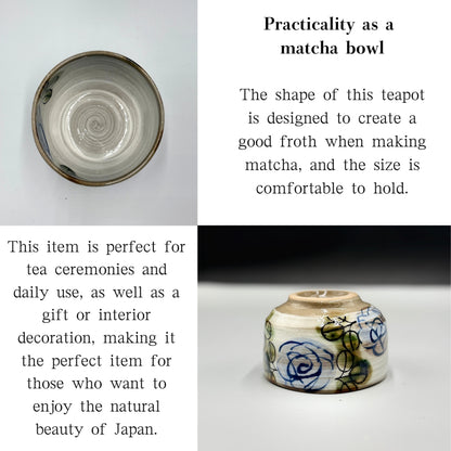 Rose Garden Blue Matcha Bowl Mino Ware (Made in Japan) matcha bowl, tea bowl