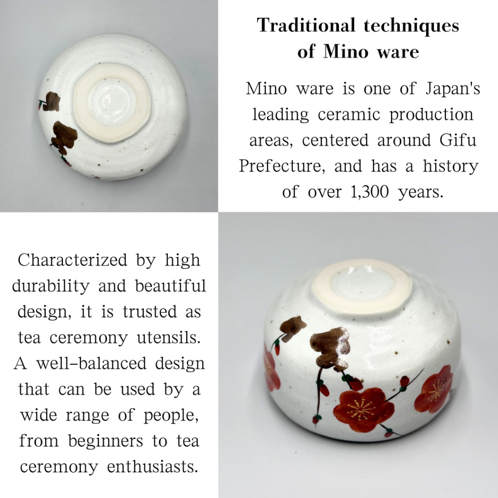 Red plum, hand-painted matcha bowl, Mino ware (made in Japan)chaware matcha chawan