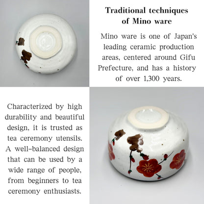 Red plum, hand-painted matcha bowl, Mino ware (made in Japan)chaware matcha chawan