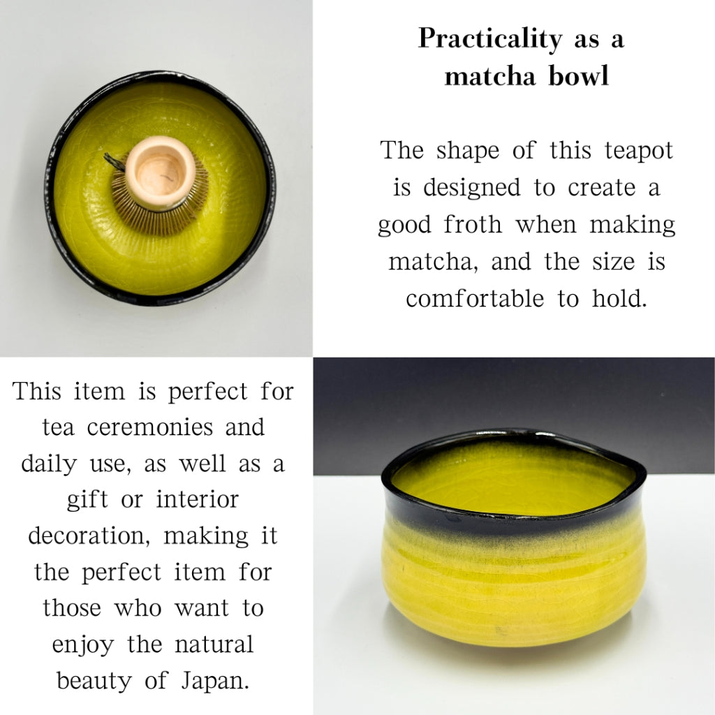 Yellow Crazy Edge Matcha Bowl Mino Ware (Made in Japan)matcha chawan,chaware