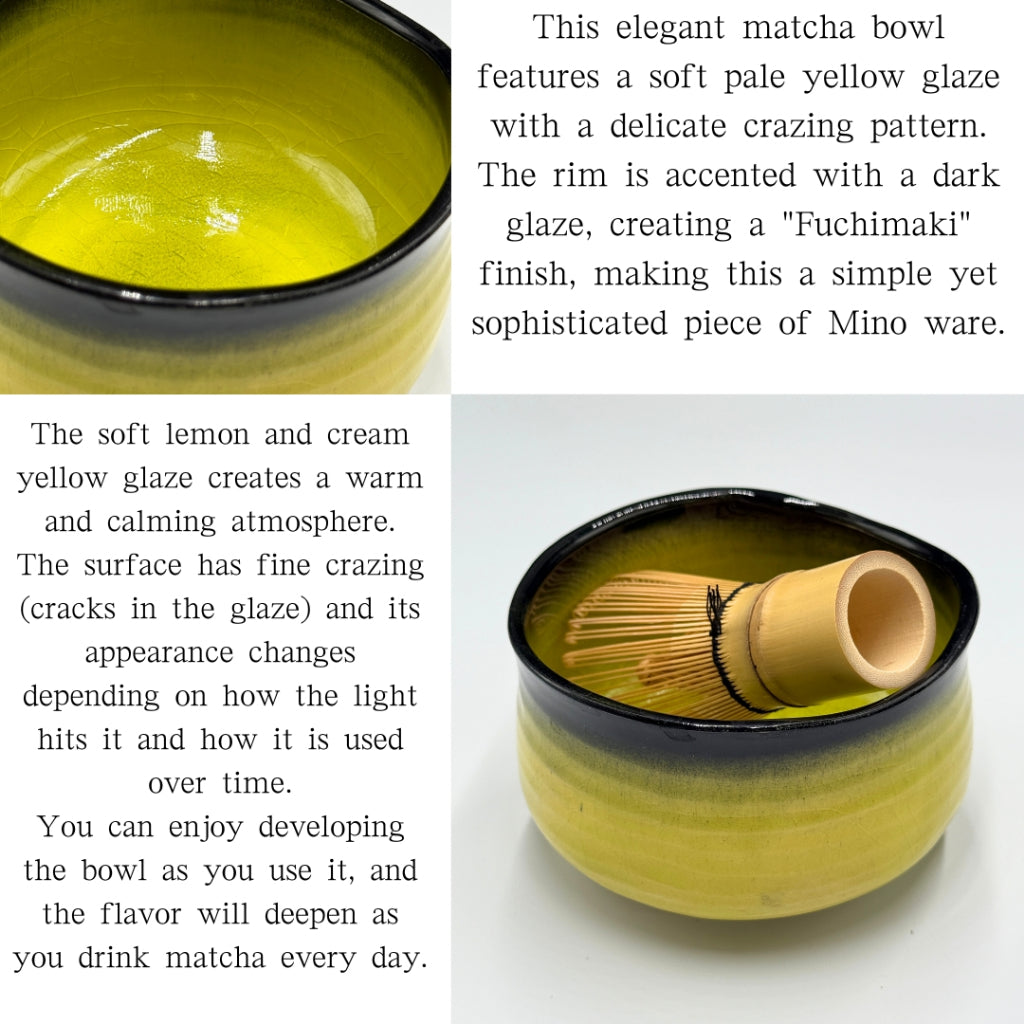 Yellow Crazy Edge Matcha Bowl Mino Ware (Made in Japan)matcha chawan,chaware