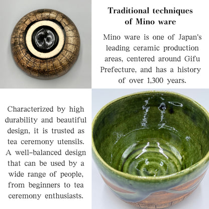 Oribe Tokusa Daifuku Bowl, Mino Ware, Made in Japan, Tea Bowl, Matcha Bowl