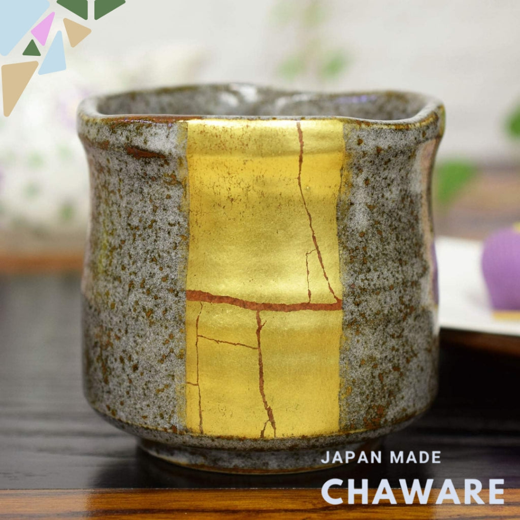 Waza no Kura Stylish Kutani Ware Tea Cup with Gold Leaf Line Ceramic High-Quality Brand Japanese Tableware Made in Japan