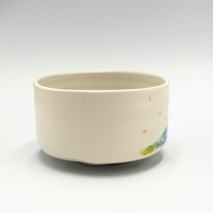 Japanese Matcha Bowl White Sakura Fuji Design Chawan Tea Ceremony  Made in Japan