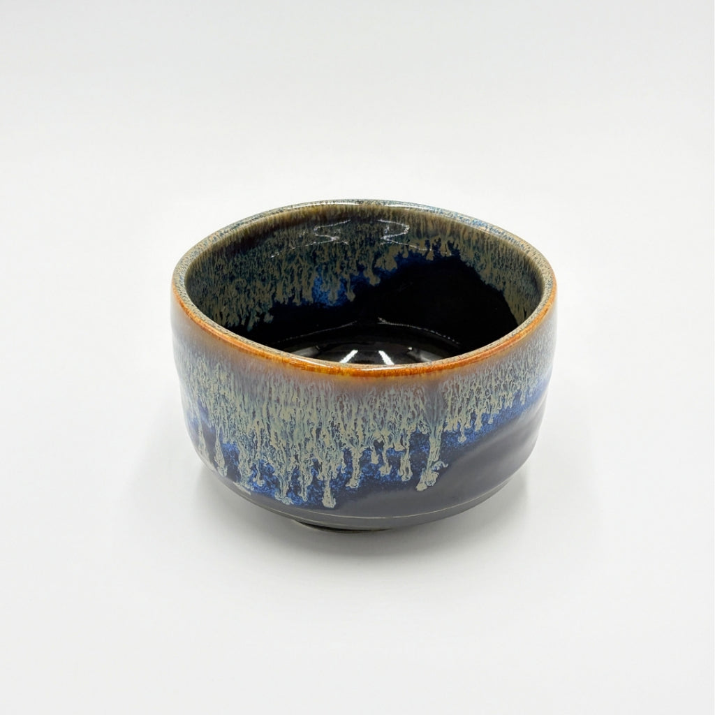 Japanese Tenmoku Blue Drip Matcha Bowl Mino Ware Handcrafted Chawan Tea Ceremony