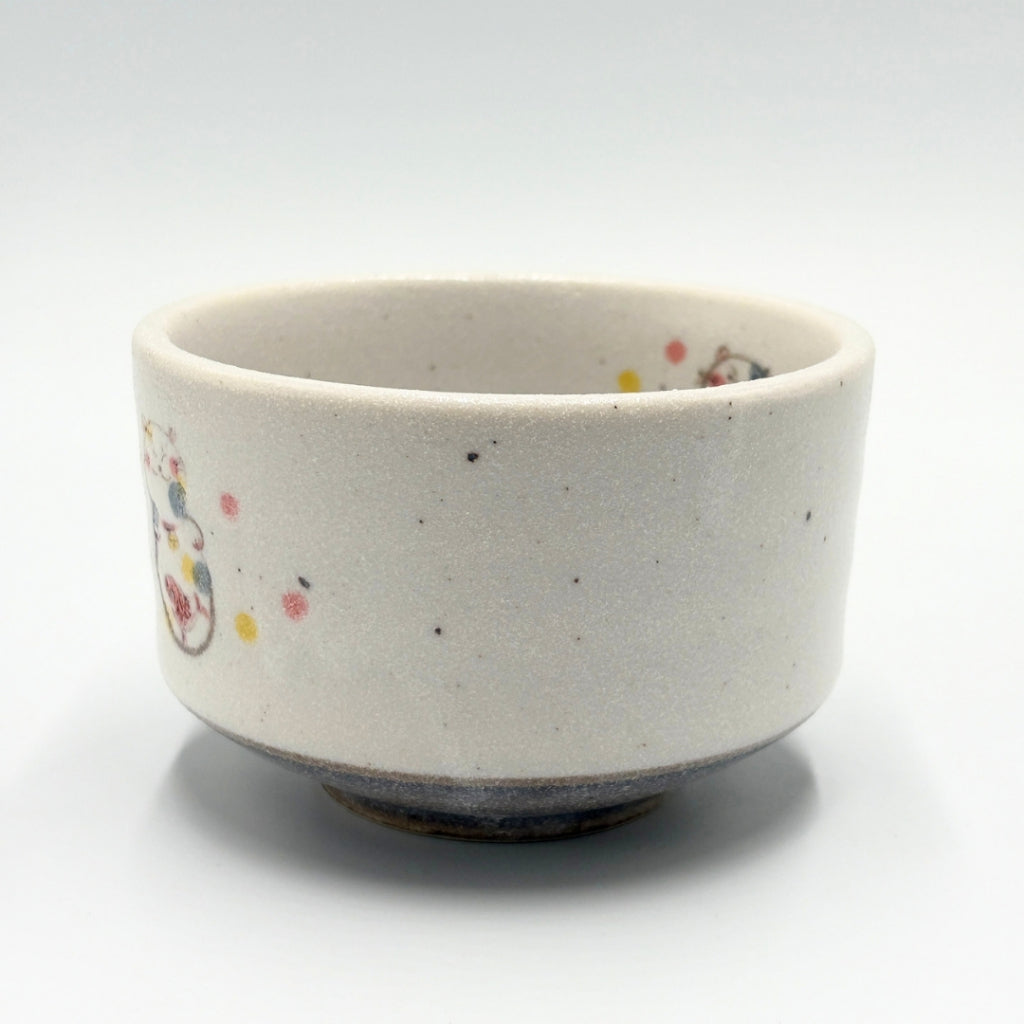 Lucky Cat Matcha Bowl Mino Ware Japanese Ceramic Tea Bowl Maneki Neko Chawan Made in Japan