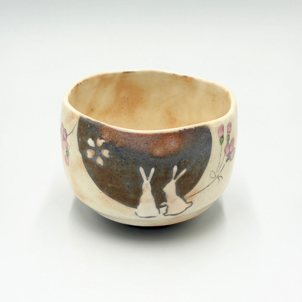 Hasami Ware Matcha Bowl Rabbit Design Red | Japanese Ceramic Tea Cup Handcrafted