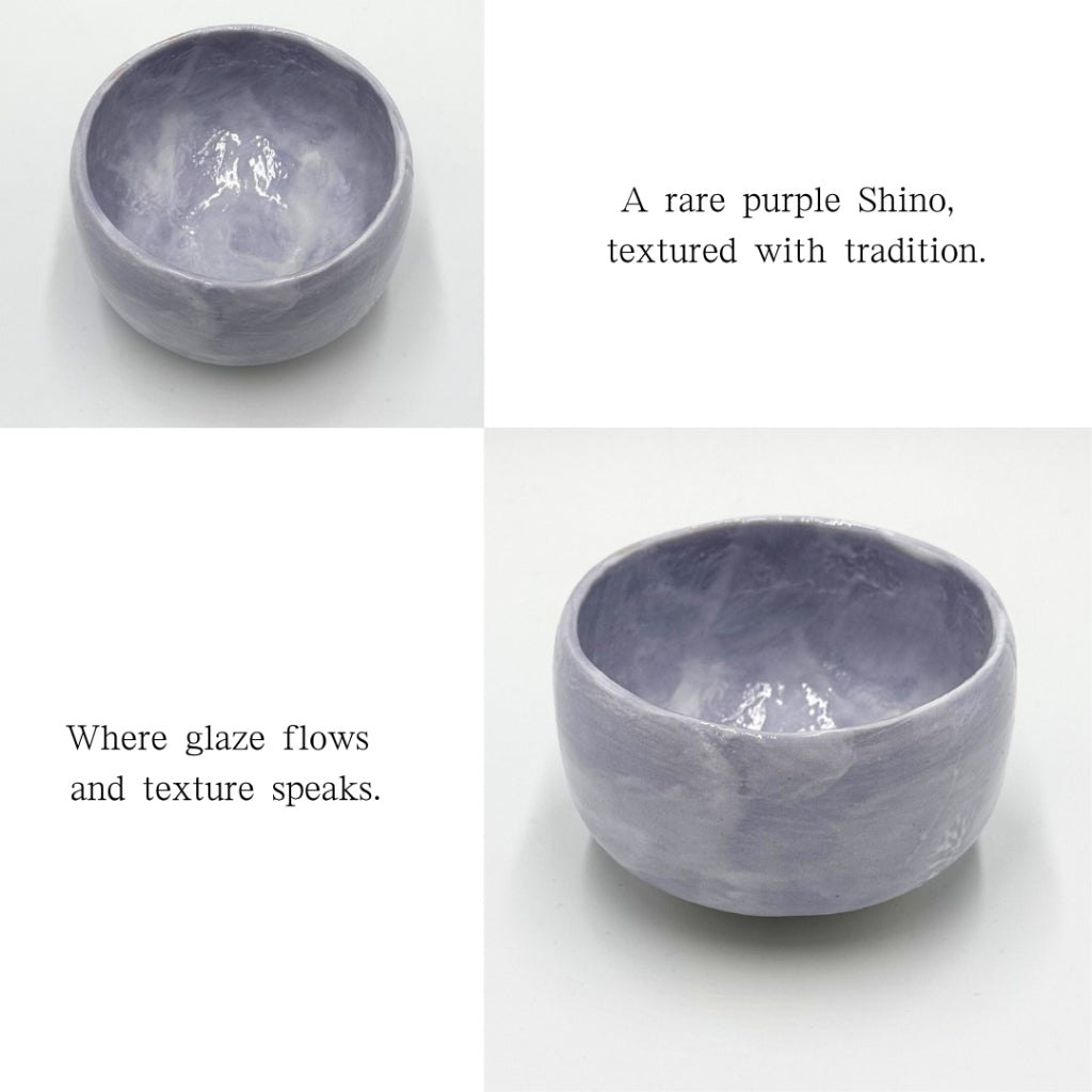 Matcha Bowl Purple Shino Tataki – Japanese Chawan with Textured Glaze, Mino Ware, Handmade, Made in Japan