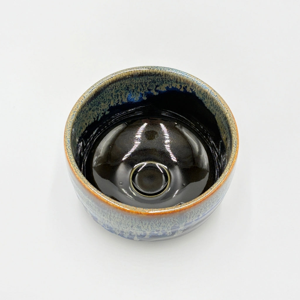 Japanese Tenmoku Blue Drip Matcha Bowl Mino Ware Handcrafted Chawan Tea Ceremony