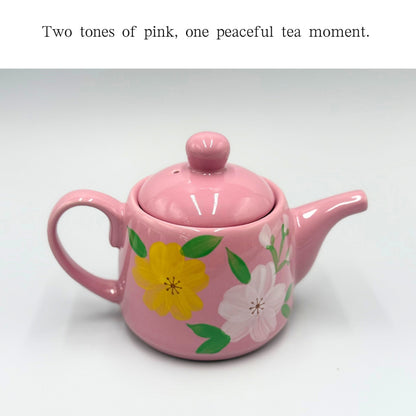 Porcelain Teapot & Mug Set – 2-Tone Pink Floral Design, Elegant White Ceramic Gift Set