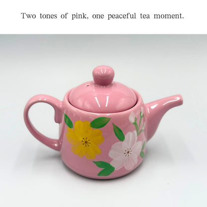 Porcelain Teapot & Mug Set – 2-Tone Pink Floral Design, Elegant White Ceramic Gift Set