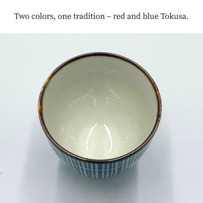 Hasami Ware Yunomi Tea Cups Set – Tokusa Stripe Small Red & Blue Japanese Ceramic Cups, Made in Japan