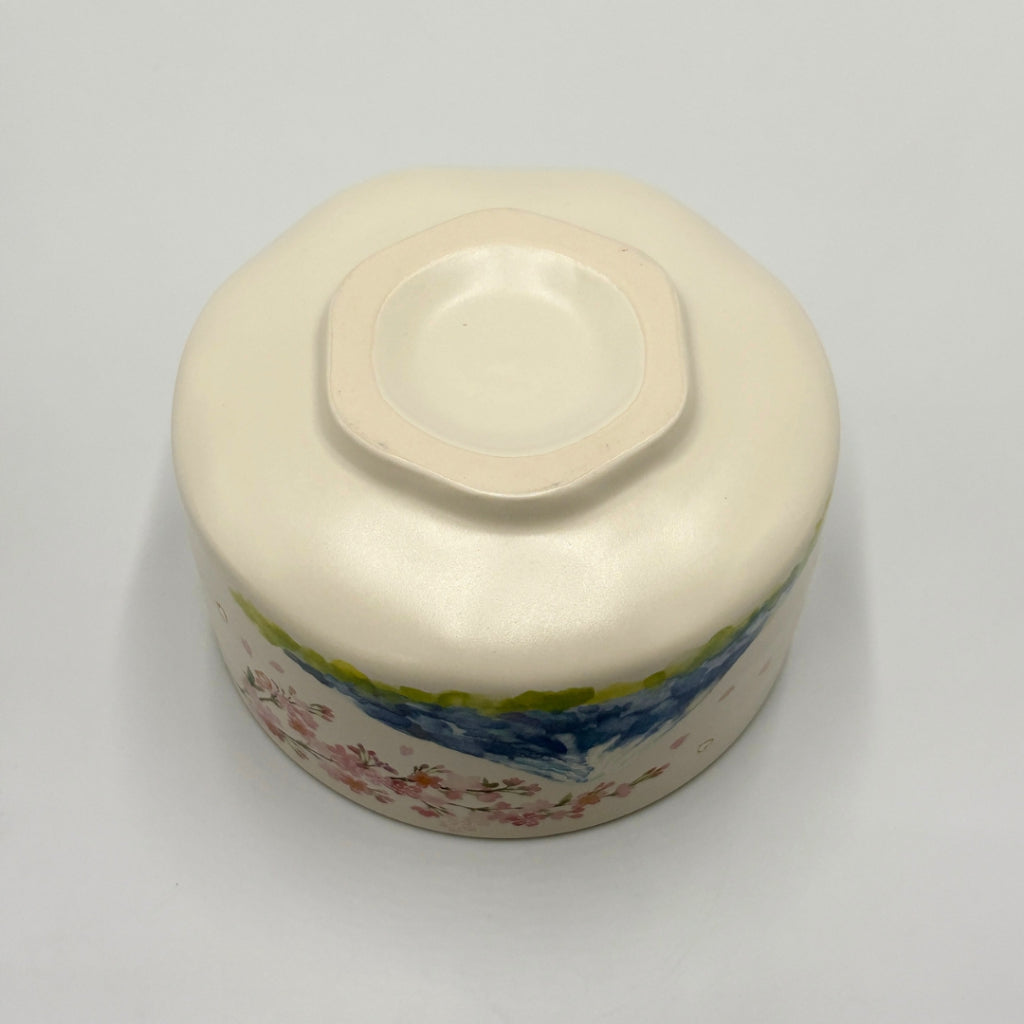 Japanese Matcha Bowl White Sakura Fuji Design Chawan Tea Ceremony  Made in Japan