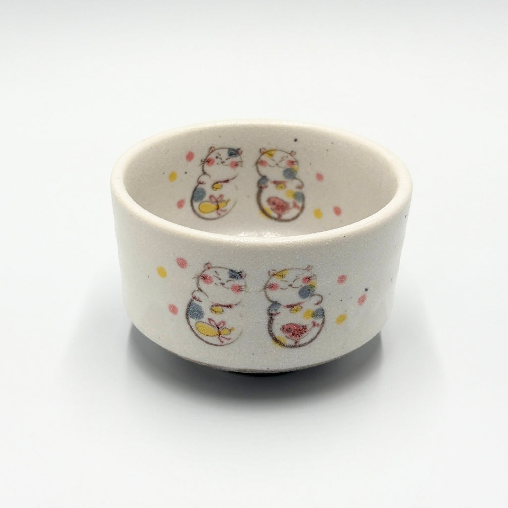 Lucky Cat Matcha Bowl Mino Ware Japanese Ceramic Tea Bowl Maneki Neko Chawan Made in Japan