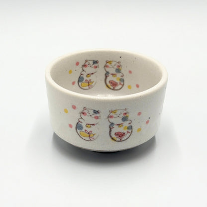 Lucky Cat Matcha Bowl Mino Ware Japanese Ceramic Tea Bowl Maneki Neko Chawan Made in Japan