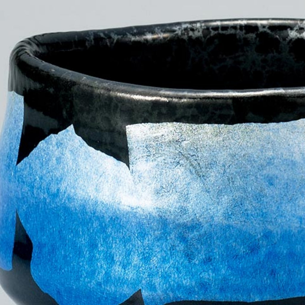 Kutani Ware Matcha Bowl, Silver Glaze, Japanese Ceramic Tea Cup, Made in Japan