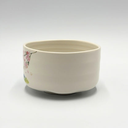 Japanese Matcha Bowl White Sakura Fuji Design Chawan Tea Ceremony  Made in Japan