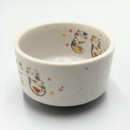 Lucky Cat Matcha Bowl Mino Ware Japanese Ceramic Tea Bowl Maneki Neko Chawan Made in Japan