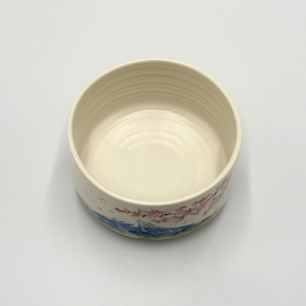 Japanese Matcha Bowl White Sakura Fuji Design Chawan Tea Ceremony  Made in Japan
