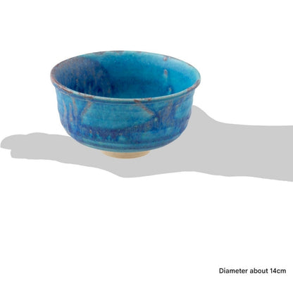 Marui Pottery Shigaraki Ware Hechimon Matcha Tea Bowl Diameter Approximately 14cm, Tsuyukusa Blue MR-3-4121