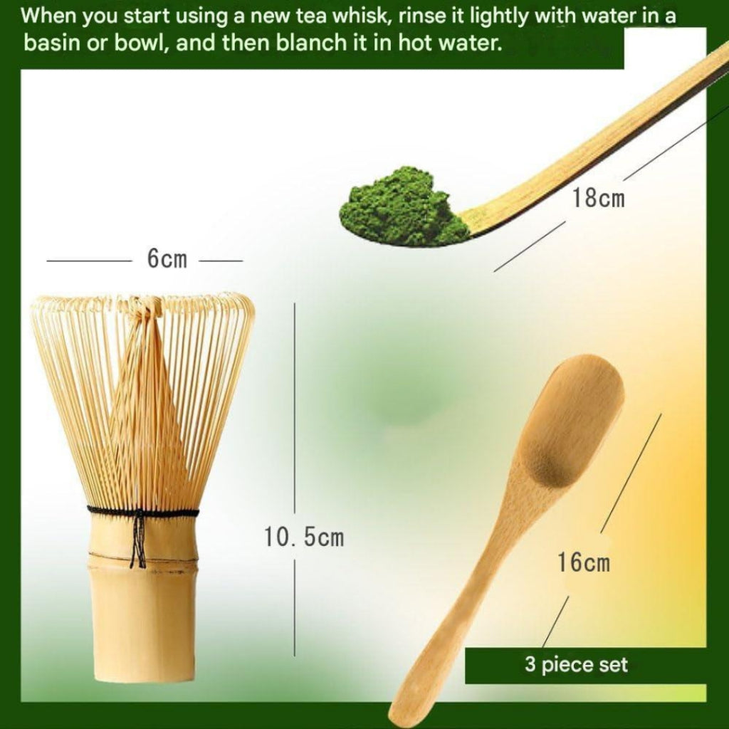 DFsucces Tea Ceremony Tools 3-Piece Set: 100-Bamboo Whisk Holder, Chasen (Tea Whisk), Chashaku (Tea Scoop), Bamboo Matcha Whisk - Traditional Tea Ceremony Craft
