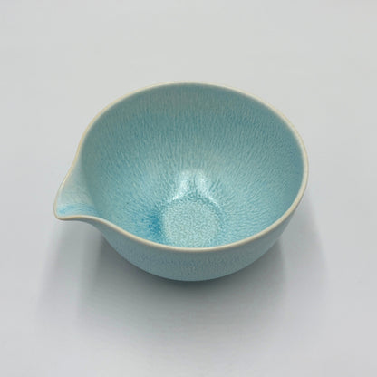 Japanese Mino Ware Matcha Bowl Blue Nagashi Katakuchi Pottery Handcrafted Tea Ceremony