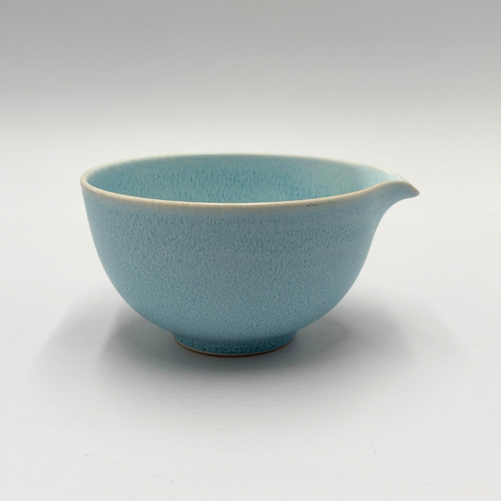 Japanese Mino Ware Matcha Bowl Blue Nagashi Katakuchi Pottery Handcrafted Tea Ceremony