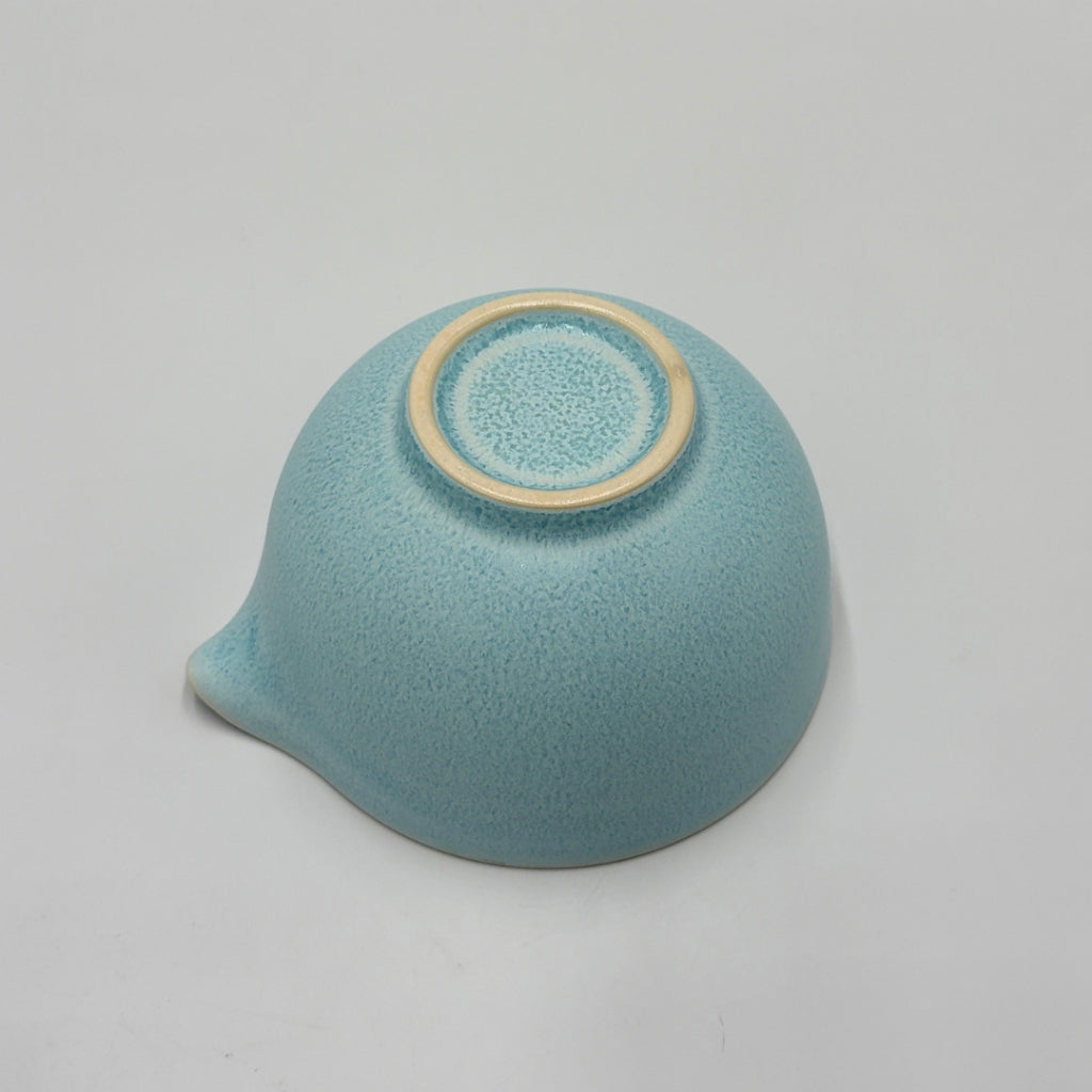 Japanese Mino Ware Matcha Bowl Blue Nagashi Katakuchi Pottery Handcrafted Tea Ceremony