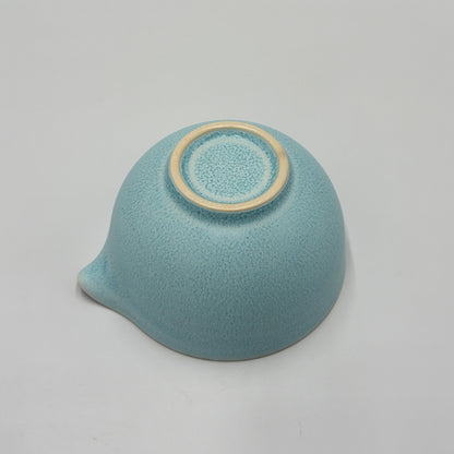 Japanese Mino Ware Matcha Bowl Blue Nagashi Katakuchi Pottery Handcrafted Tea Ceremony