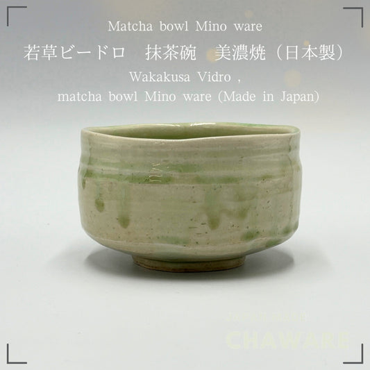 Japanese Matcha Bowl Wakakusa Vidro Mino Ware Handcrafted Ceramic Tea Bowl Made in Japan