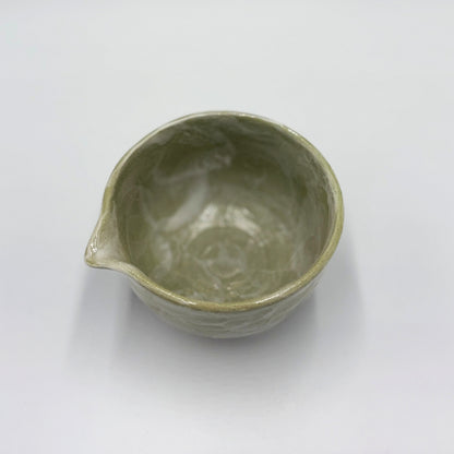 Japanese Mino Ware Green Shino Katakuchi Matcha Bowl Handcrafted Ceramic Tea Bowl Made in Japan