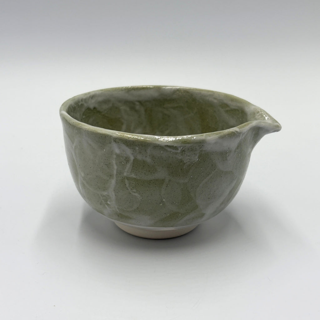 Japanese Mino Ware Green Shino Katakuchi Matcha Bowl Handcrafted Ceramic Tea Bowl Made in Japan