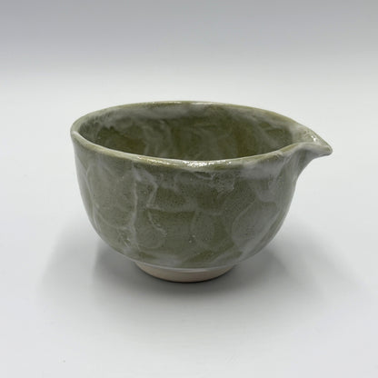 Japanese Mino Ware Green Shino Katakuchi Matcha Bowl Handcrafted Ceramic Tea Bowl Made in Japan