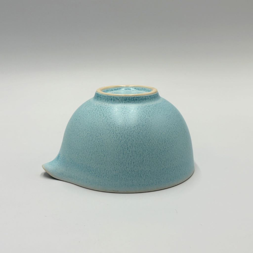 Japanese Mino Ware Matcha Bowl Blue Nagashi Katakuchi Pottery Handcrafted Tea Ceremony
