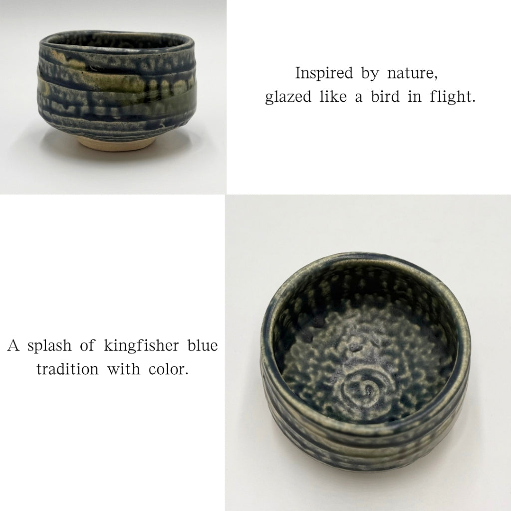 Matcha Bowl Kingfisher Blue – Kawasemi Chawan, Japanese Tea Cup, Mino Ware, Handmade in Japan