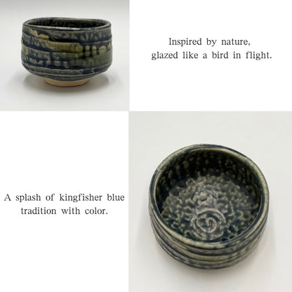 Matcha Bowl Kingfisher Blue – Kawasemi Chawan, Japanese Tea Cup, Mino Ware, Handmade in Japan