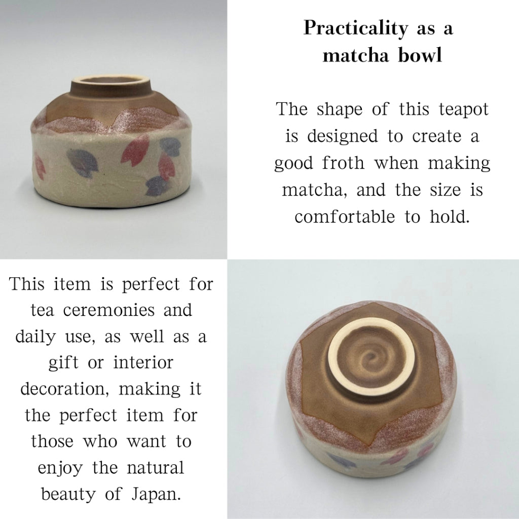 Mini Matcha Bowl Shino Sakura – Japanese Chawan Tea Cup, Mino Ware with Cherry Blossom Glaze, Made in Japan
