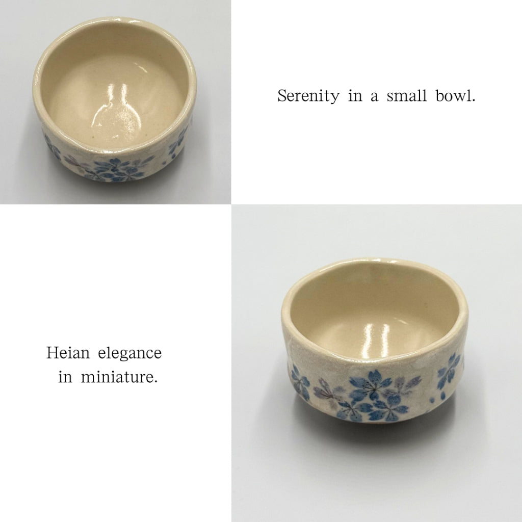 Mini Matcha Bowl Heian Sakura Blue – Japanese Teacup, Floral Glaze, Mino Ware, Made in Japan