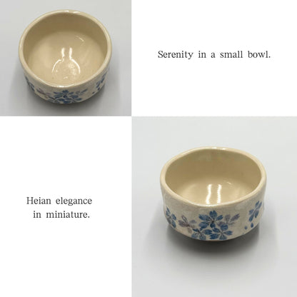 Mini Matcha Bowl Heian Sakura Blue – Japanese Teacup, Floral Glaze, Mino Ware, Made in Japan