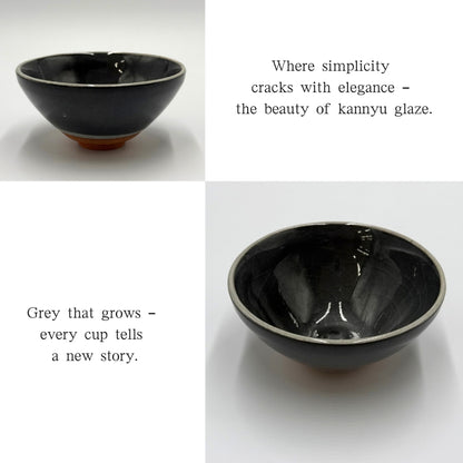 Matcha Bowl Crackle Grey Hiragata – Japanese Flat Chawan, Mino Ware, Handmade Ceramic Tea Bowl, Made in Japan